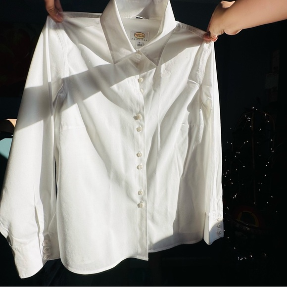 Talbots tapered fit wrinkle resistant stretch white top - Picture 14 of 15